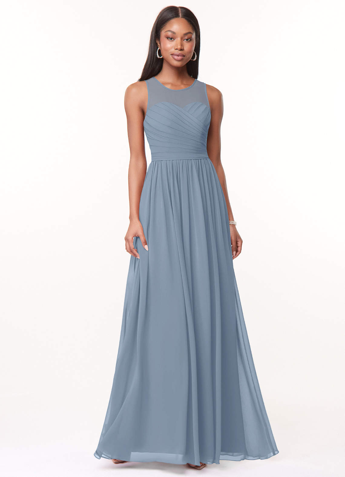 Azazie Nina Bridesmaid Dresses Dusty Blue A-Line Pleated Chiffon Dress image1