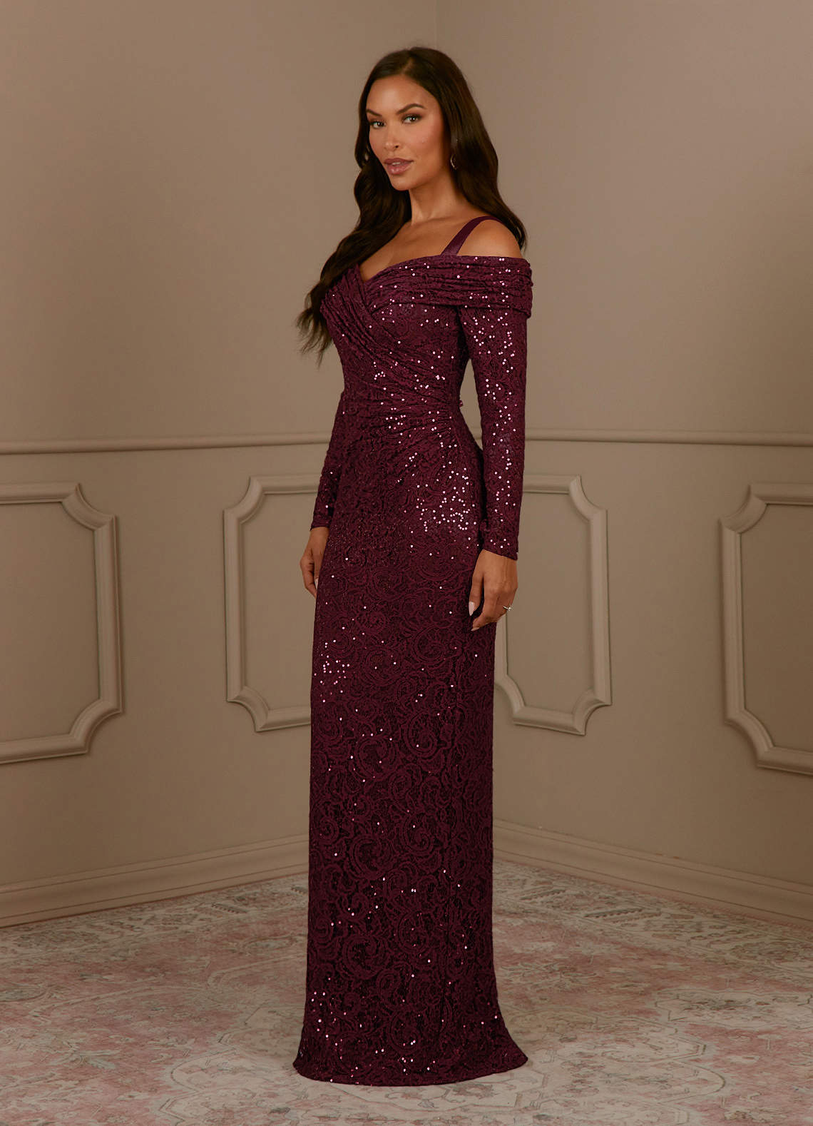 knee length dresses for ladies Wedtrend Women Dark Green Bridesmaid Dress with Slit A-Line Bateau Neck Chiffon Wedding Party Dress with Long Sleeves, Dark Green / US18W main image 0