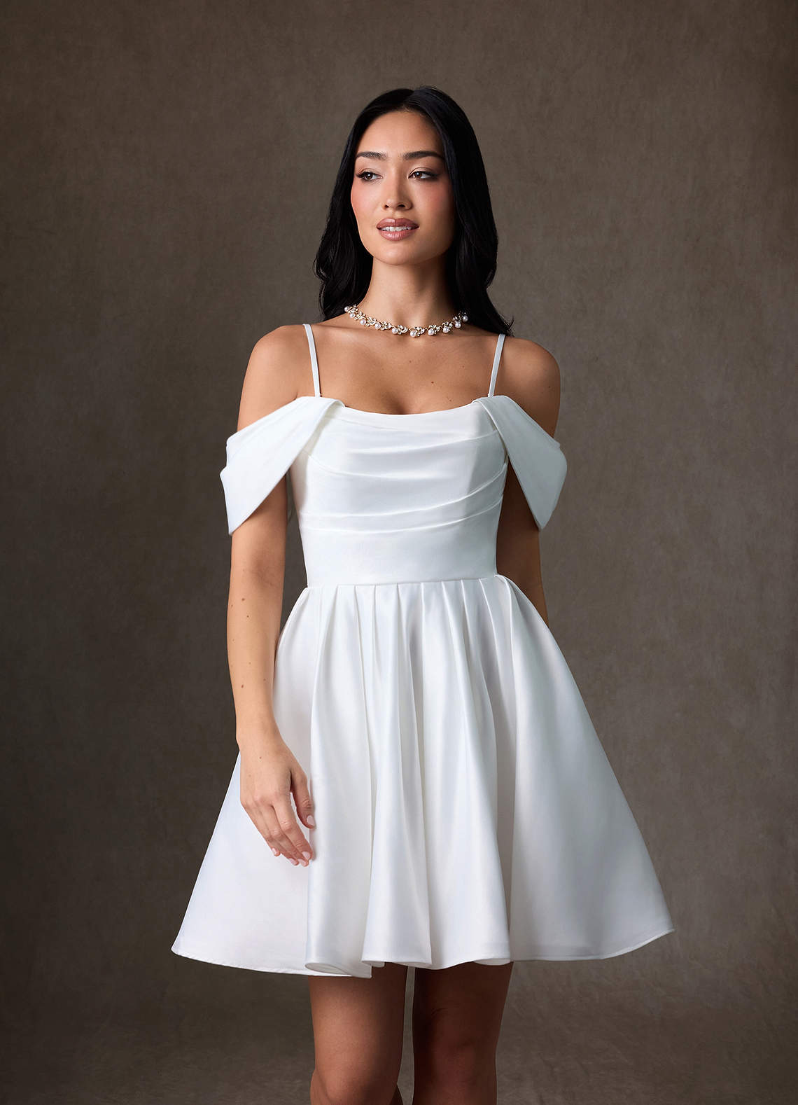 Azazie Anne Wedding Dresses Diamond White A-Line Satin Dress image2