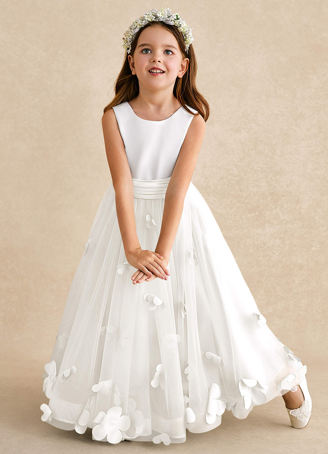 Azazie Vi Flower Girl Dresses Ivory A-Line Sleeveless Tulle Dress image5