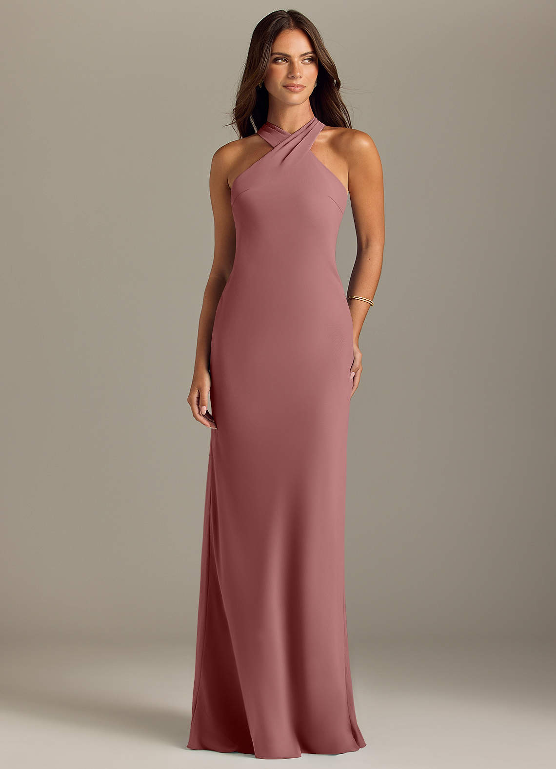 Azazie Doretta Bridesmaid Dresses Desert Rose Mermaid Pleated Chiffon Dress image1