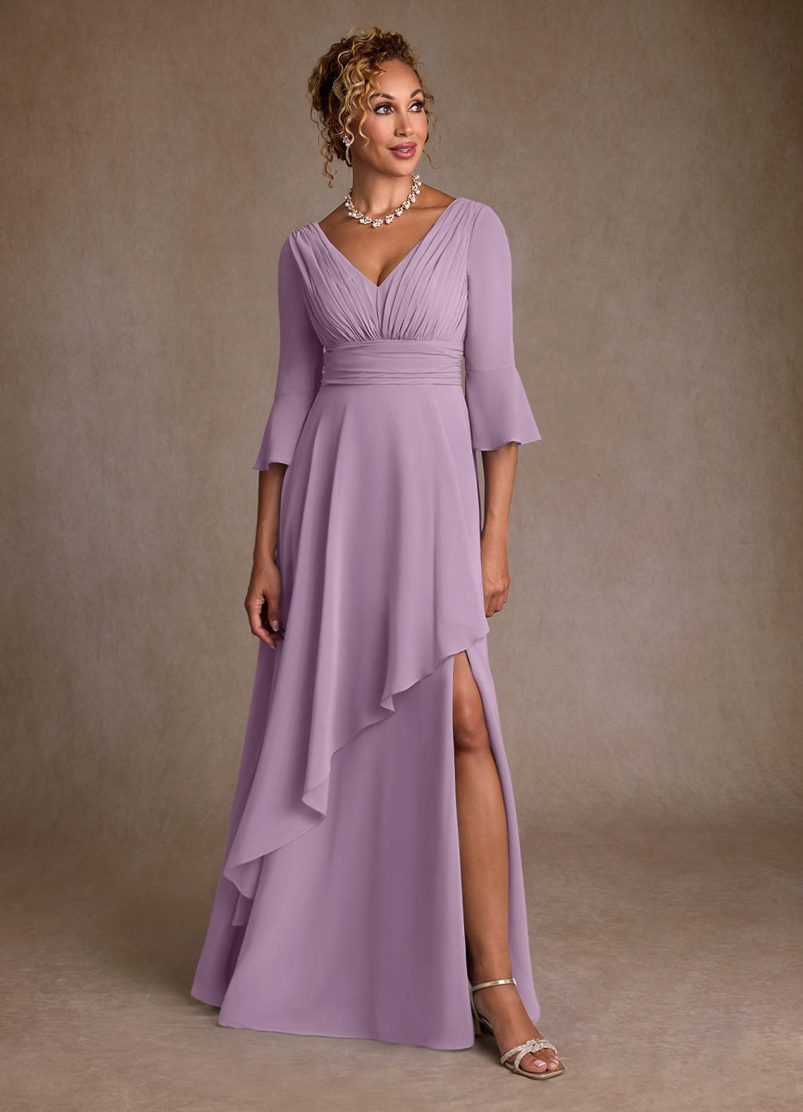 Azazie Eire Mother of the Bride Dresses Wisteria A-Line Pleated Chiffon Dress image3