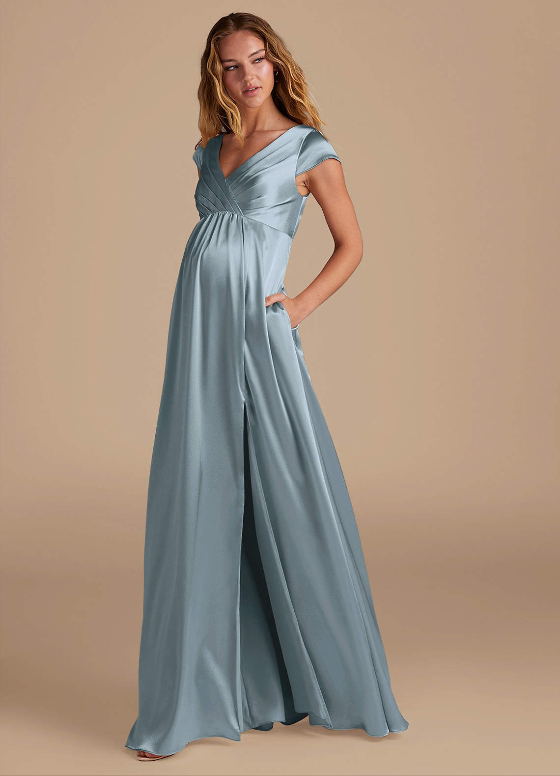 Azazie Allessia vestidos de dama de honor de maternidad Vestido de Corte En A Hasta el suelo Satén Metálico image2