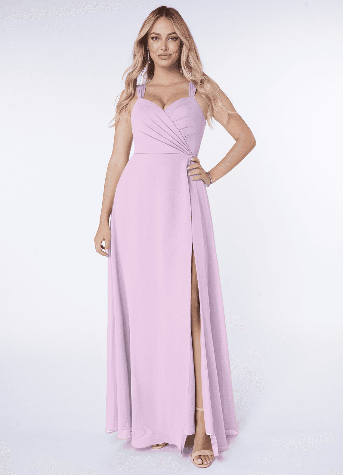 Azazie Nahrin Bridesmaid Dresses Frosted Lilac A-Line V-Neck Pleated Chiffon Dress image1