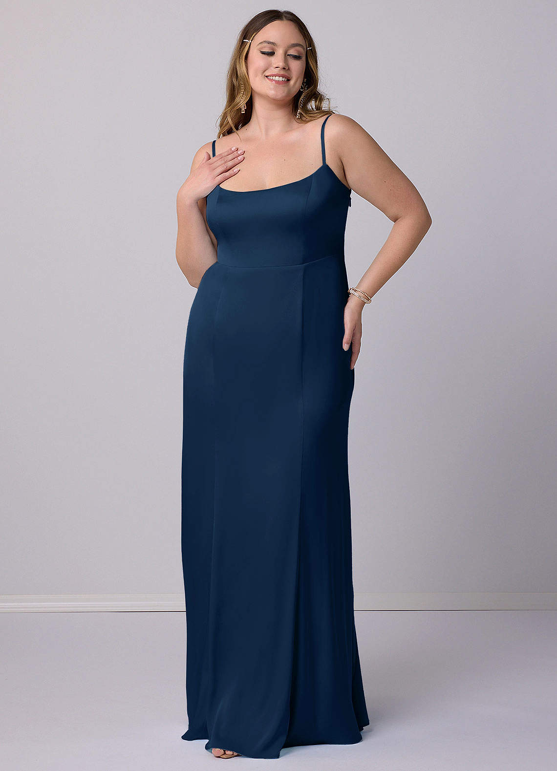 Barbie ♥ Azazie Bridesmaid Dresses Dark Navy Mermaid Bow Stretch Satin Dress image7
