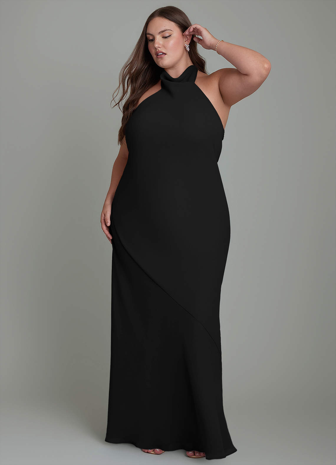 Azazie Velli Bridesmaid Dresses Black Mermaid High Neck Chiffon Dress image10