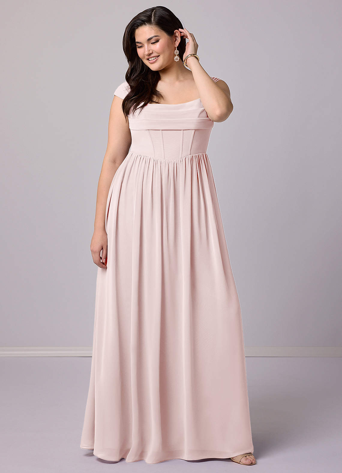 Barbie ♥ Azazie Final Sale Blushing Pink A-Line Corset Chiffon Dress image1