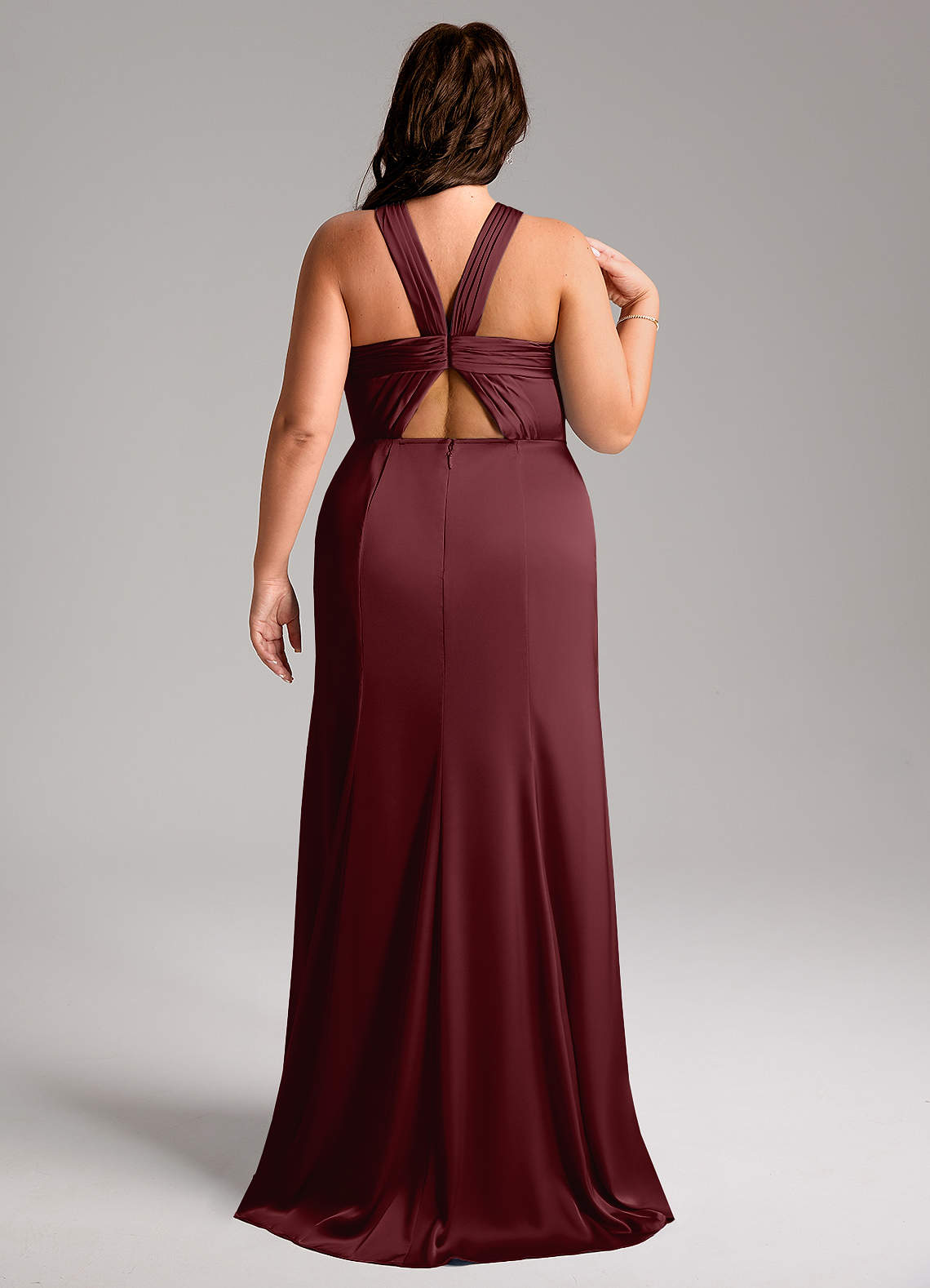 Azazie Rue Bridesmaid Dresses Cabernet A-Line Pleated Stretch Satin Dress image8