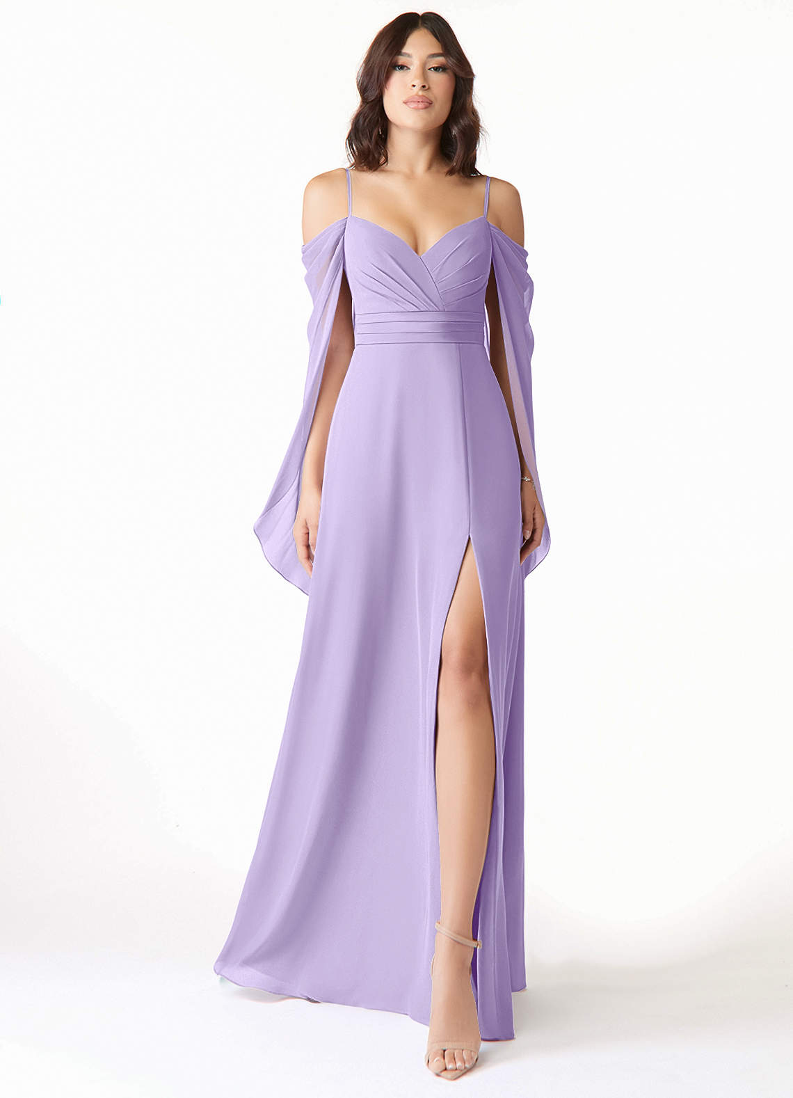 Azazie Cienna Bridesmaid Dresses Lilac A-Line Off the Shoulder Chiffon Dress image1