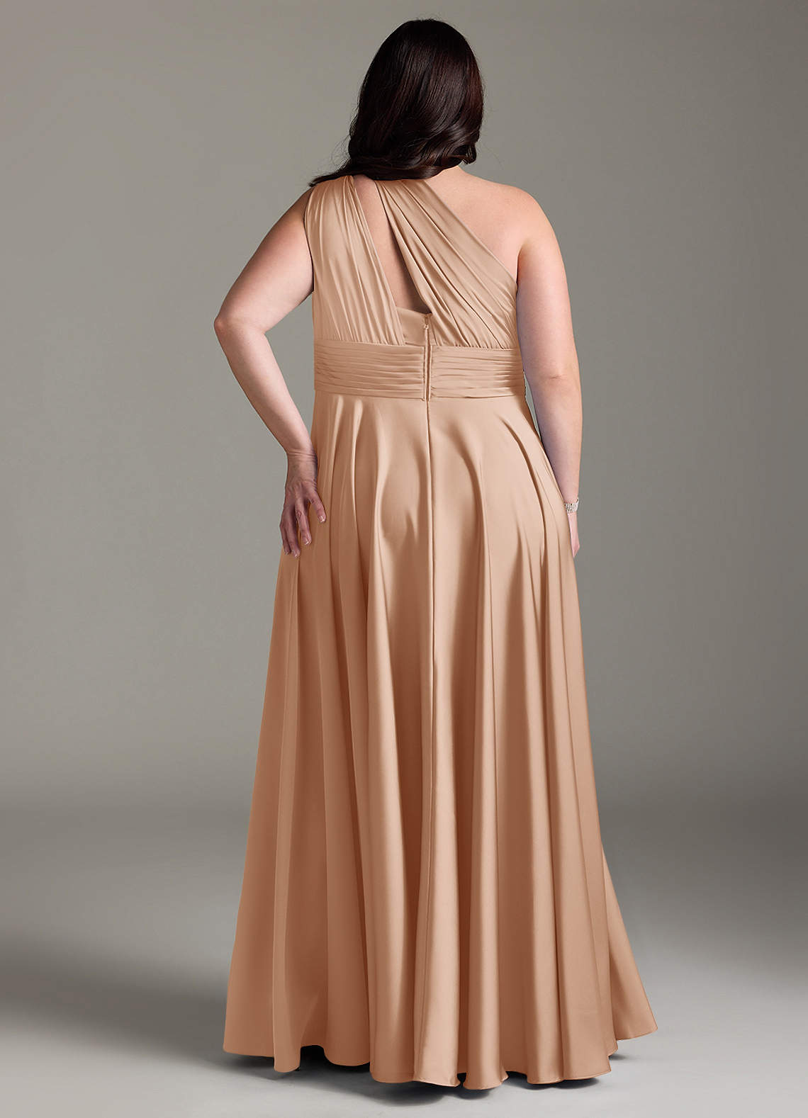 Azazie Charlize Bridesmaid Dresses English Rose A-Line One Shoulder Stretch Satin Dress image9
