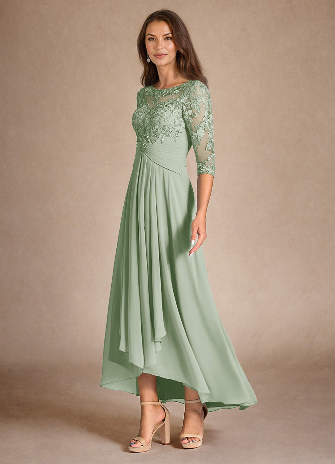 Azazie Marietta Mother of the Bride Dresses Dusty Sage A-Line Lace Dress image4