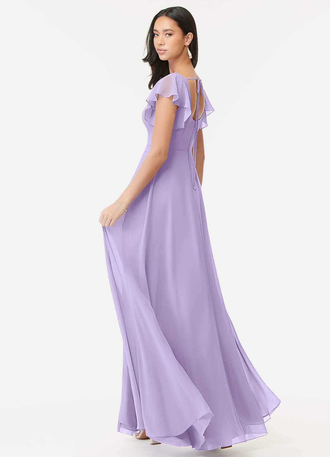 Azazie Bondi Bridesmaid Dresses Lilac A-Line Ruffled Chiffon Dress image4