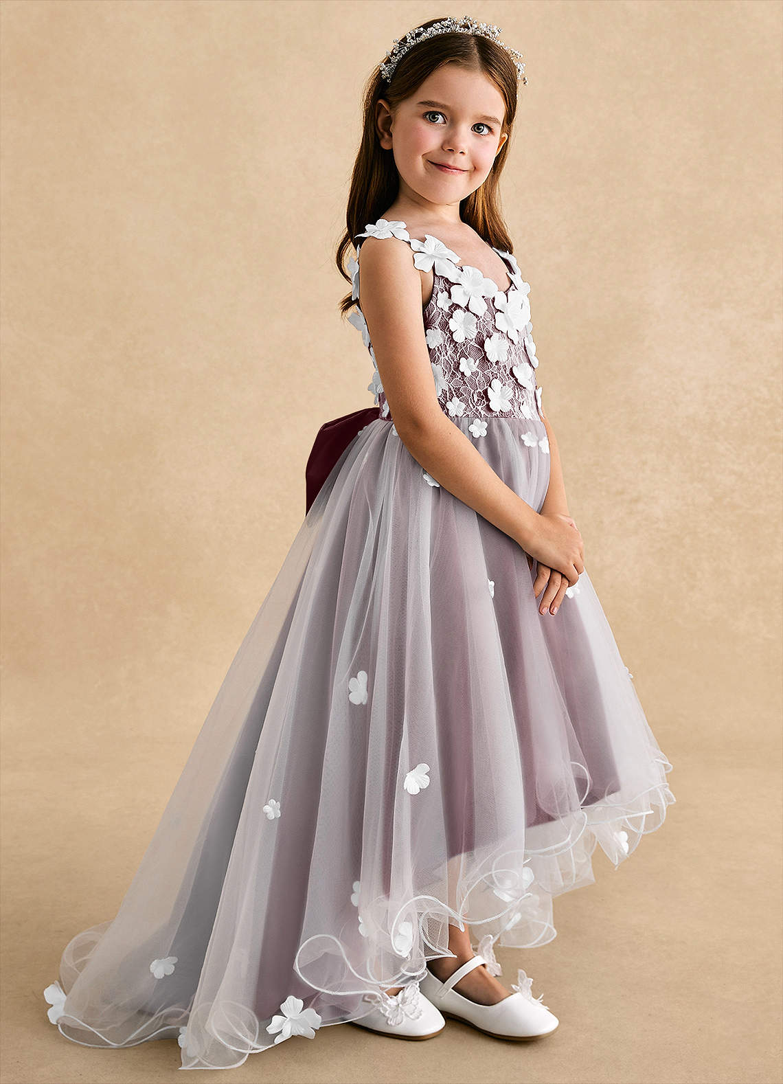 Azazie Celia Flower Girl Dresses Sangria A-Line Lace Tulle Dress image2