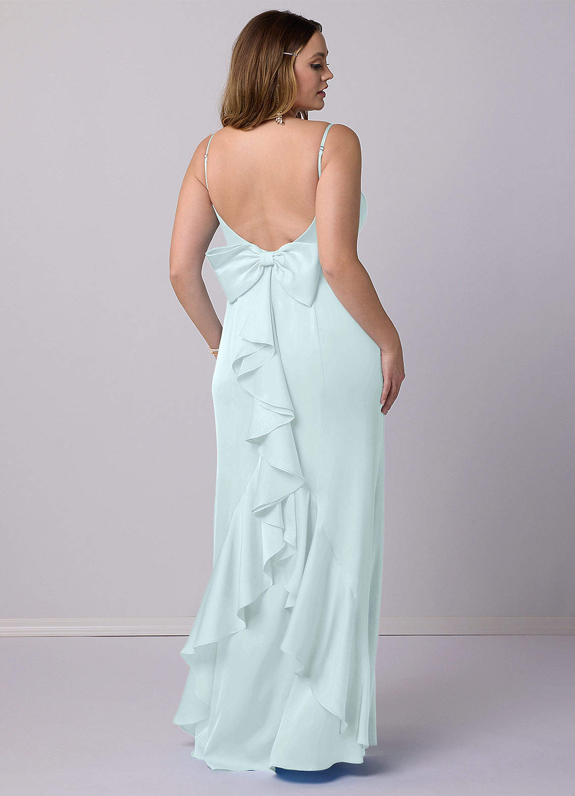 Barbie ♥ Azazie Final Sale Agave Mermaid Bow Stretch Satin Dress image5