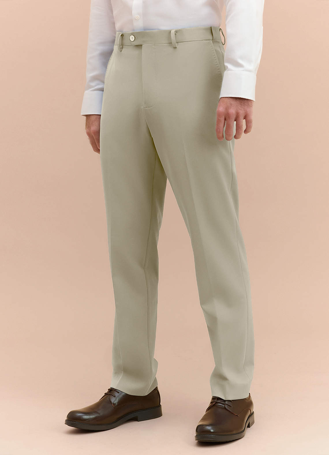 front James Tan Structured Stretch Dress Pants