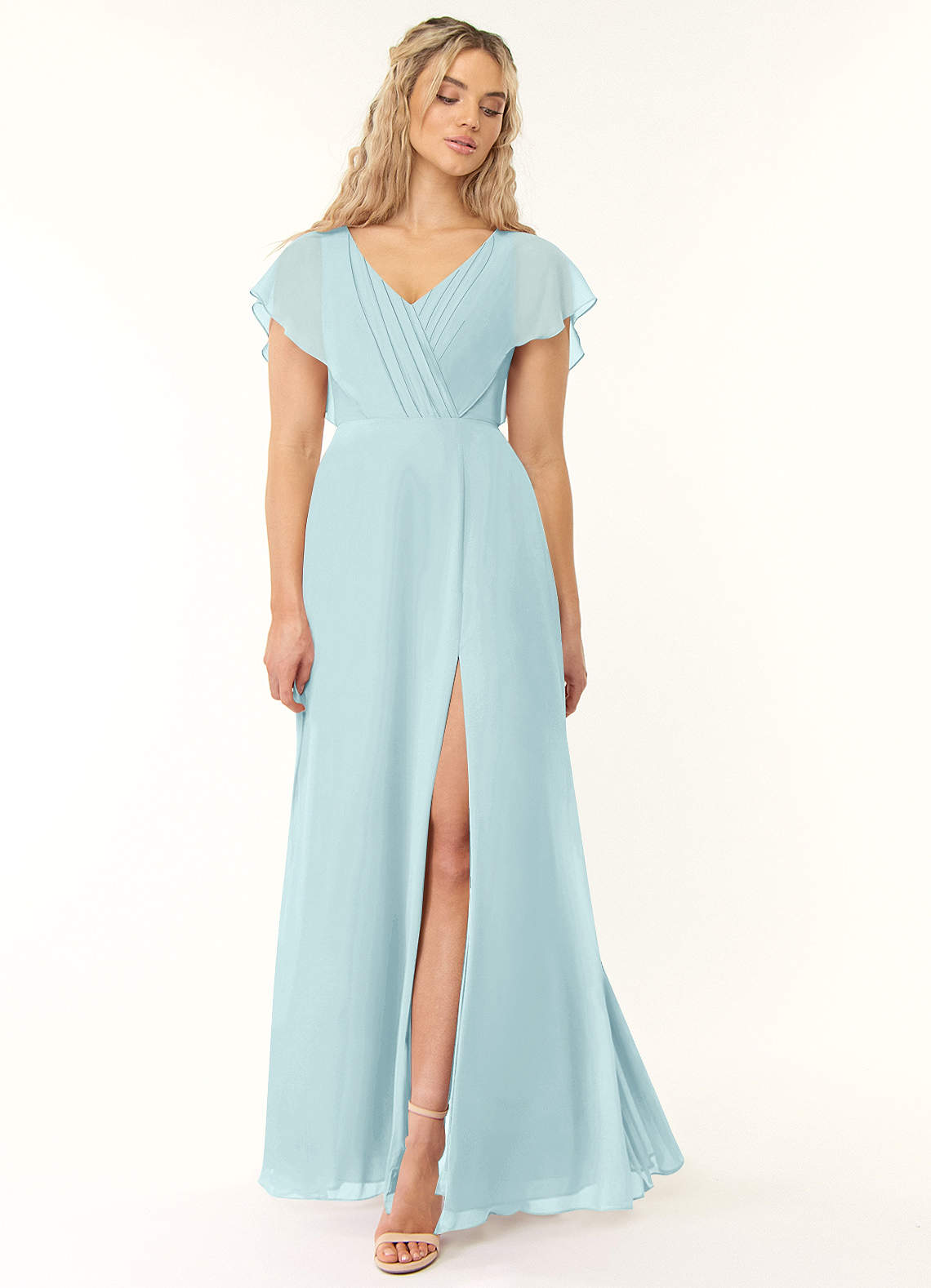 Azazie Rylee Bridesmaid Dresses Sea Glass A-Line Pleated Chiffon Dress image1