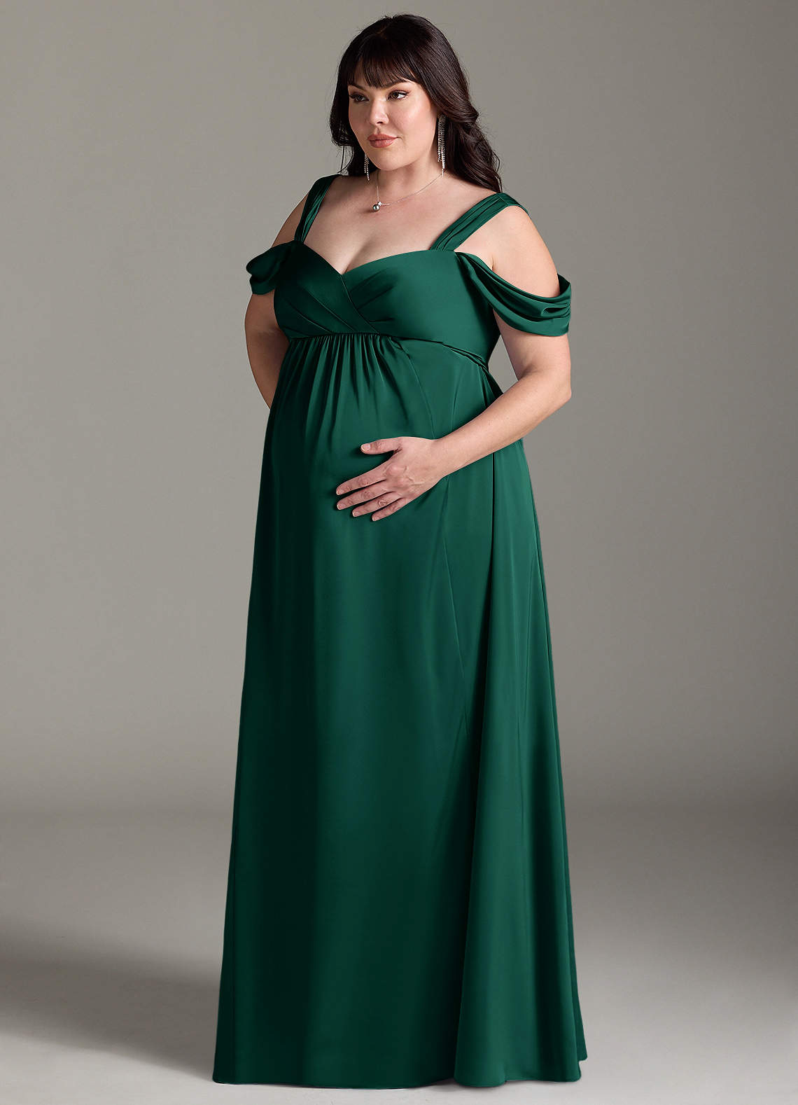 Azazie Rhea Maternity Bridesmaid Dresses A-Line Off-The-Shouler Pleated Stretch Satin Floor-Length Dress image10