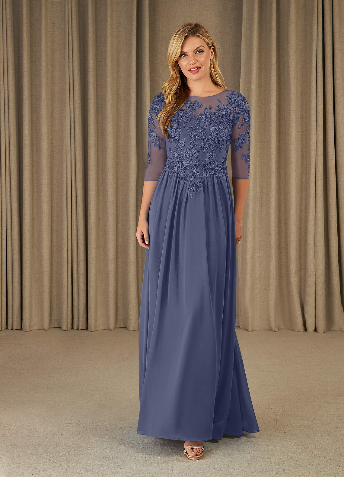 Azazie Mirielle vestidos de madre de la novia Vestido de Tormenta de Gasa de Corte En A con Encaje Scoop image1