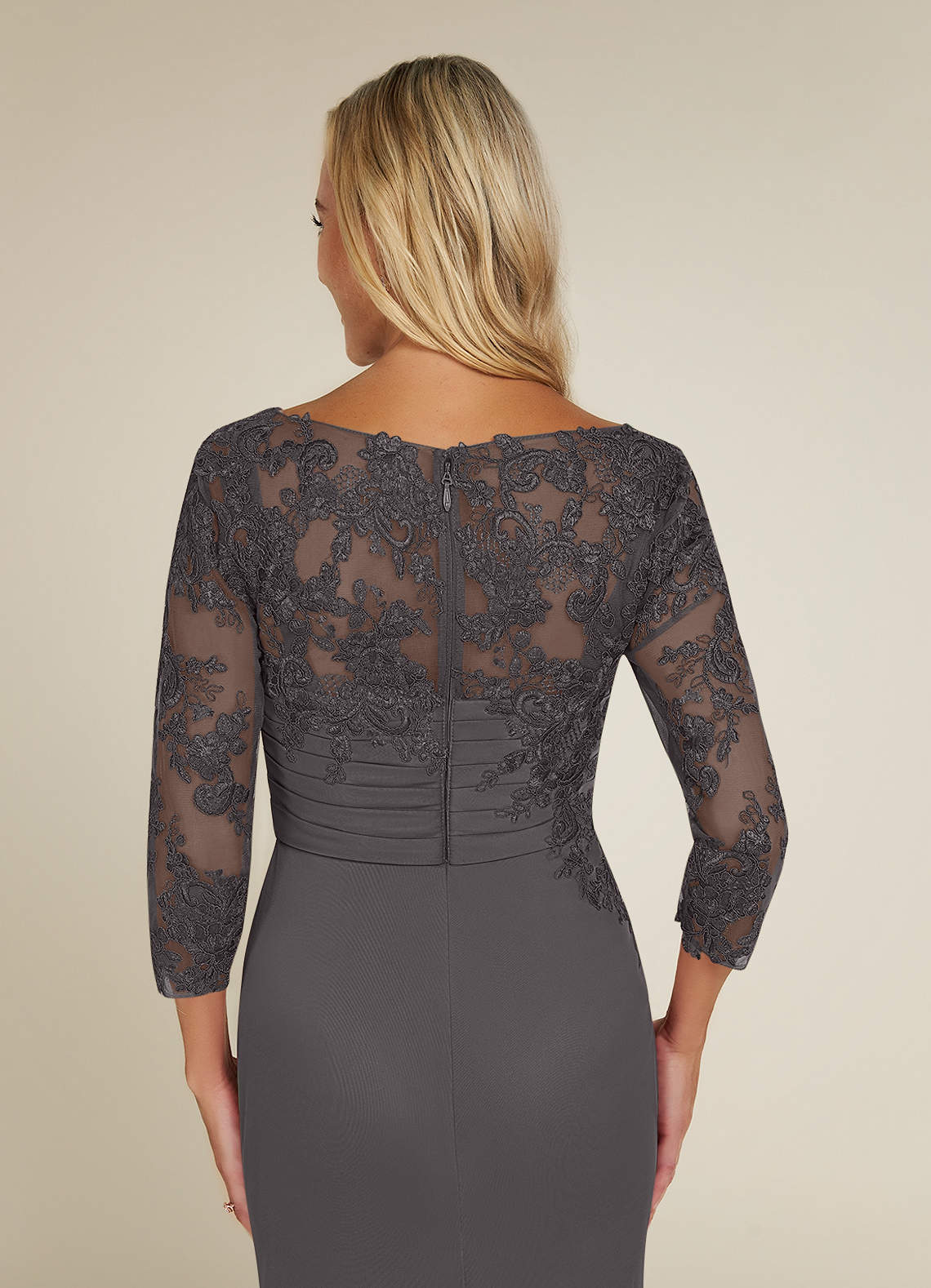 Azazie Alisondra Steel Grey Sheath Scoop Lace Lace Dress | Azazie Azazie Alisondra Steel Grey Sheath Scoop Lace Lace Dress | Azazie