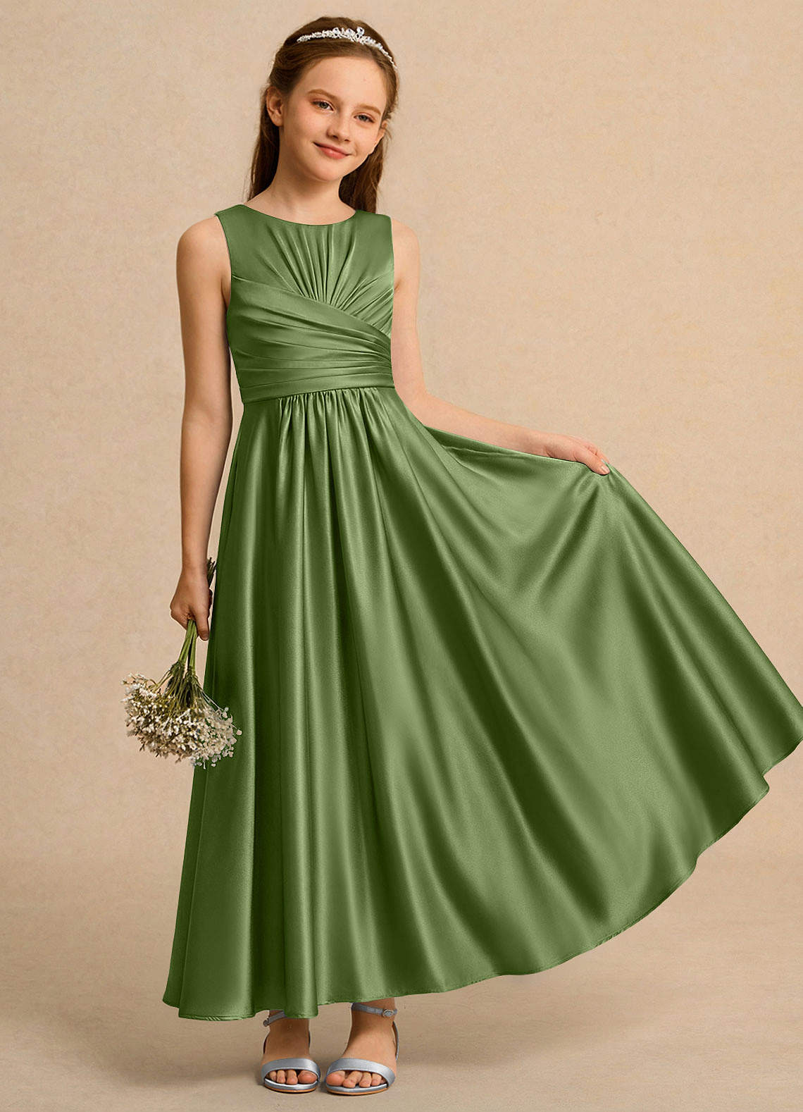 Azazie Ducky Girls Formal Juniper A-Line Pleated Stretch Satin Dress | Azazie Azazie Ducky Girls Formal Juniper A-Line Pleated Stretch Satin Dress | Azazie