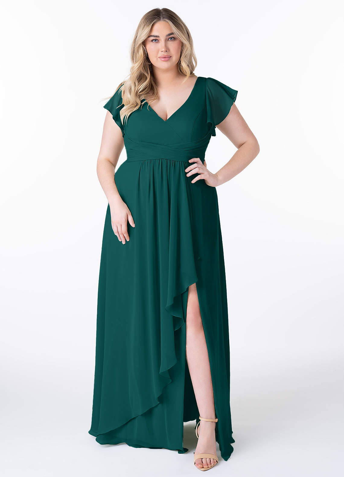 Azazie Omari Bridesmaid Dresses Peacock A-Line Chiffon Dress image1