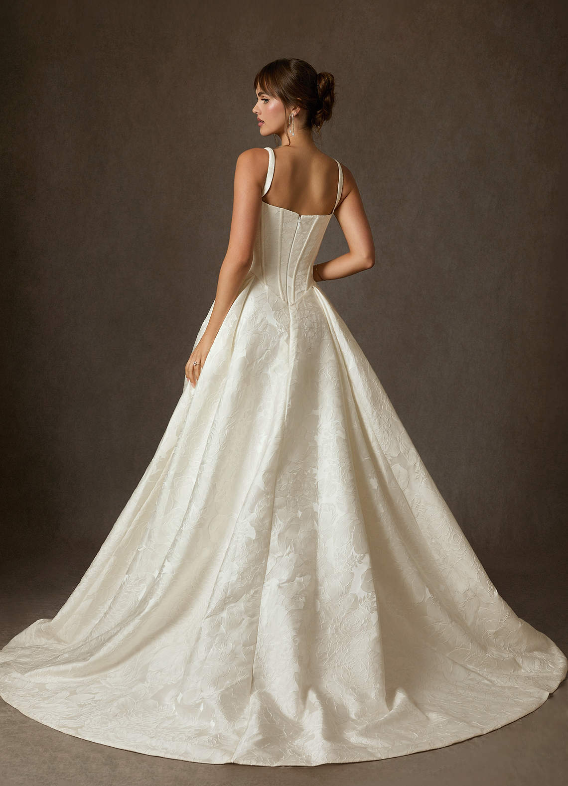 Azazie Delvina Wedding Dresses Antique White Ball-Gown with Pockets Floral Jacquard Dress image1