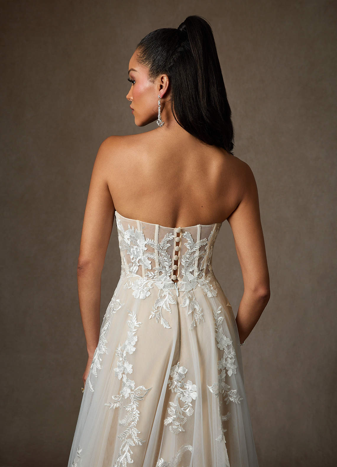 Azazie Aurorie Wedding Dresses Diamond White Nude A-Line Sequins Tulle Dress image5