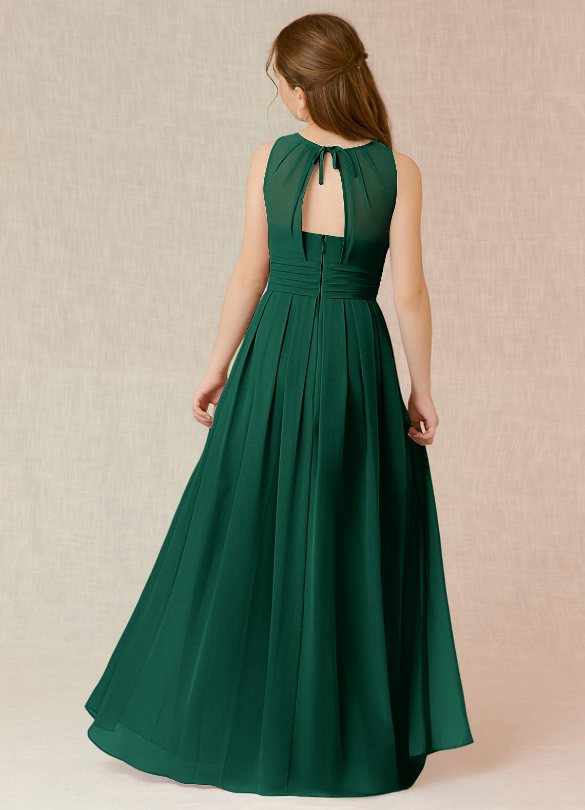 Azazie Bibiane Junior Emerald A-Line Pleated Chiffon Dress image1