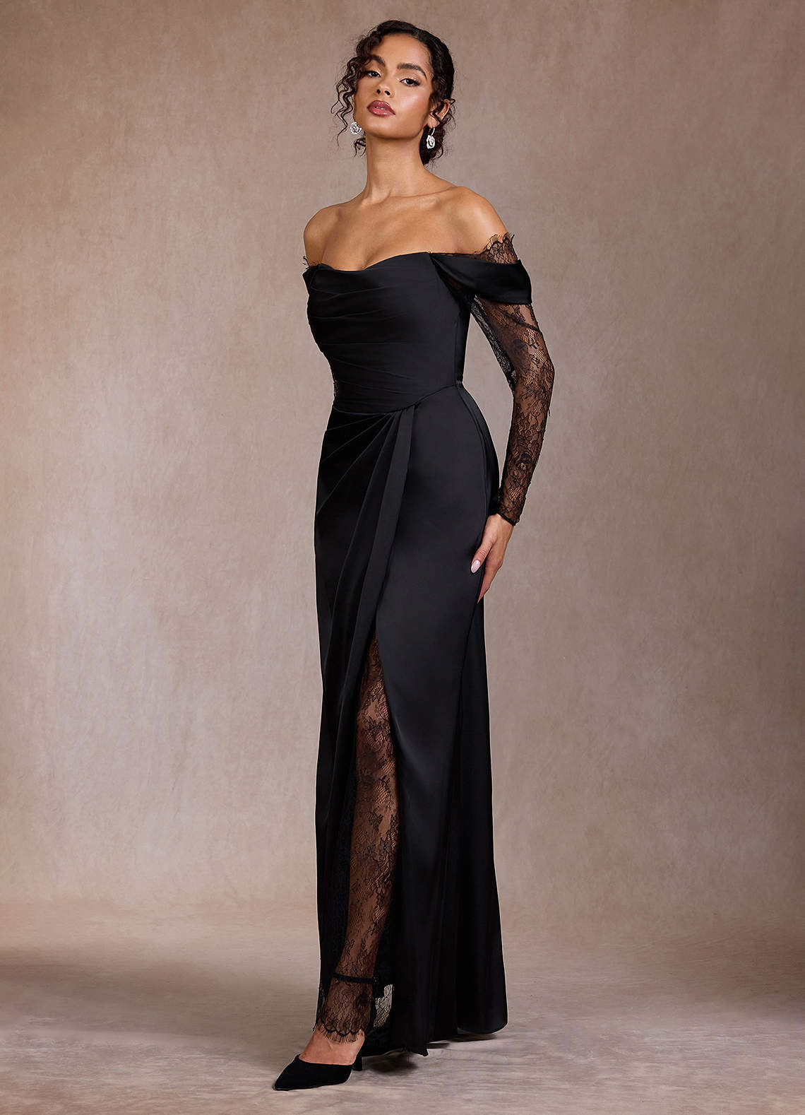 Gizela Black Lace Maxi Dress | Azazie CA