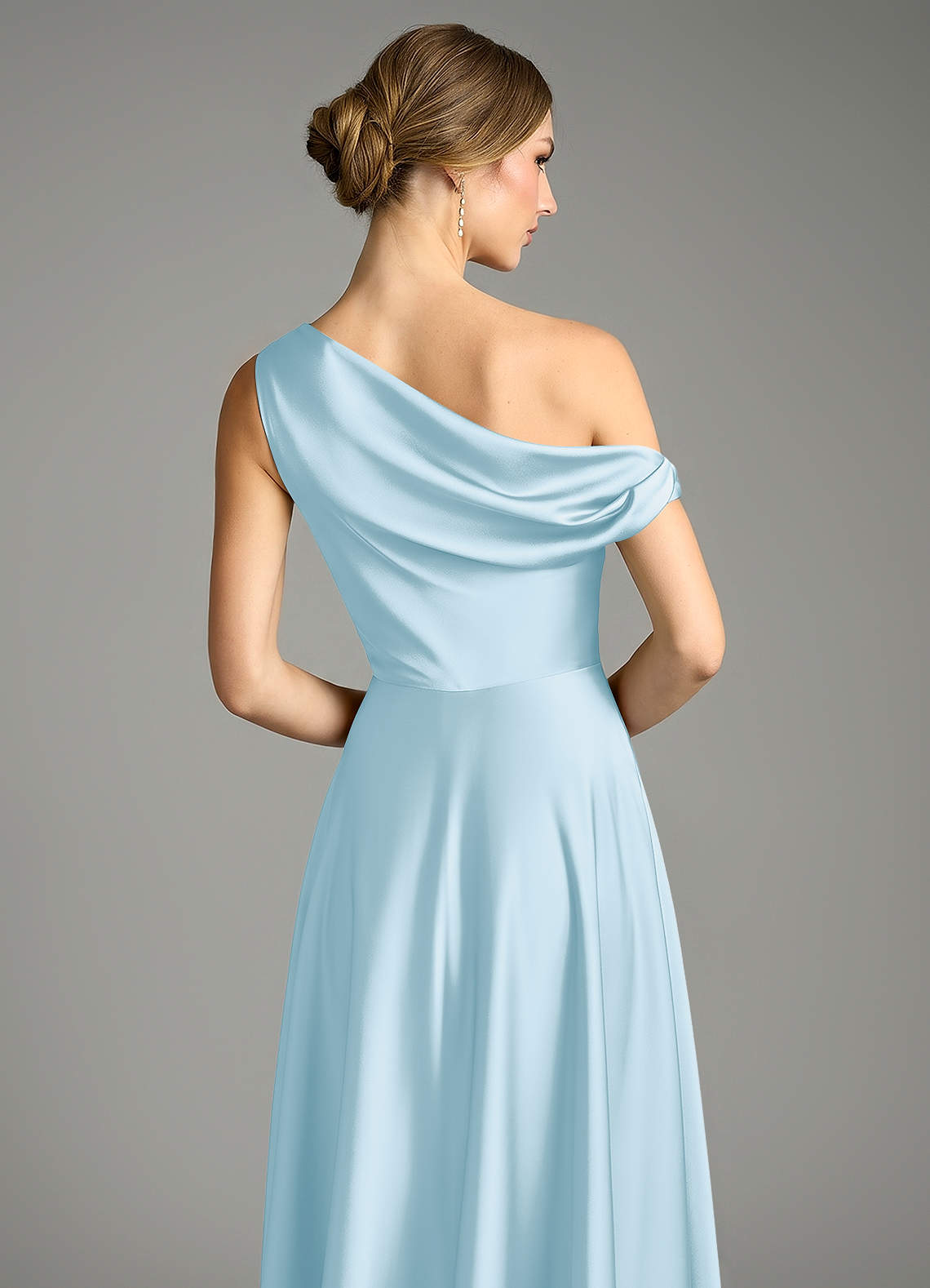 Azazie Xanthe Jurken voor bruidsmeisjes Jurk van Stretch Satijn met A-Lijn Off the Shoulder Hemelsblauw image5