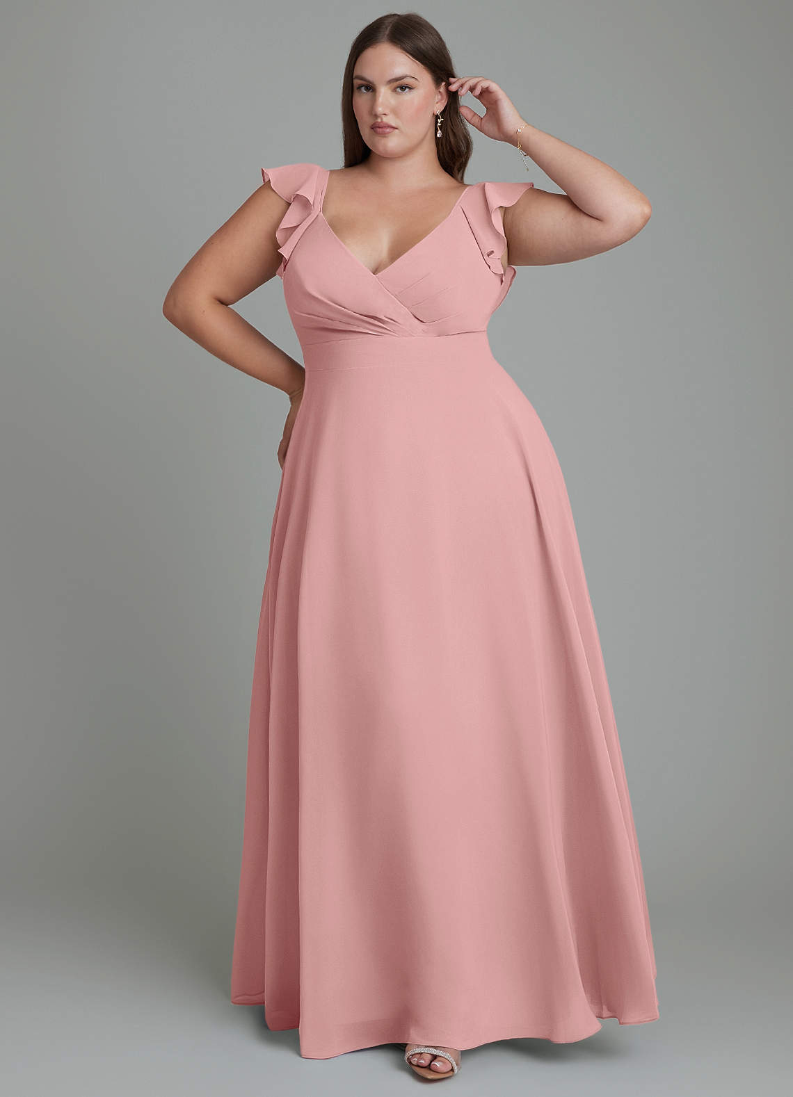 Azazie Leilani Bridesmaid Dresses Dusty Rose A-Line Pleated Chiffon Dress image1