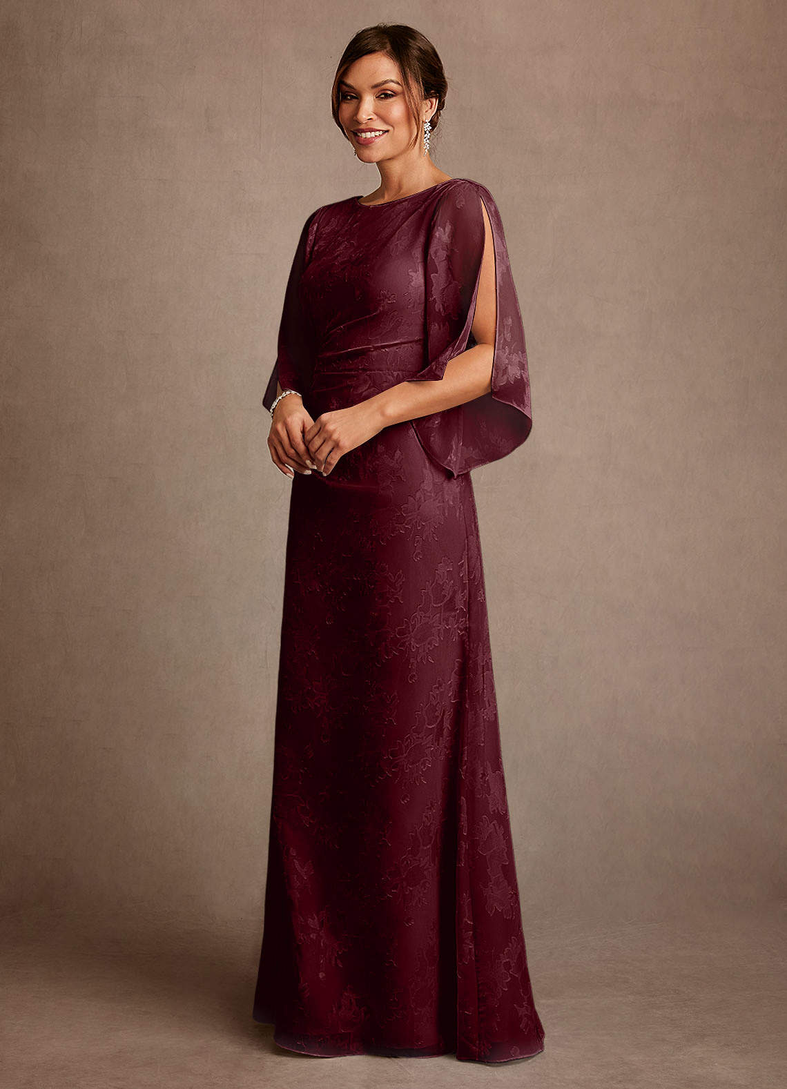 Azazie Anaheim Mother of the Bride Dresses Cabernet Sheath Pleated Floral Burnout Dress image3