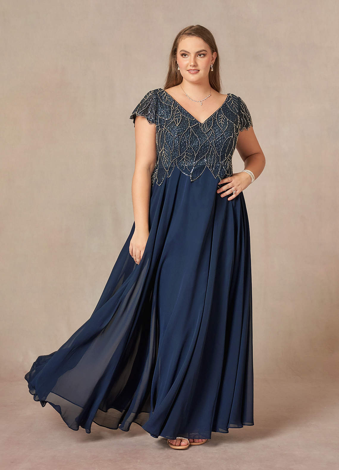 Azazie Eleanor vestidos de madre de la novia Vestido de Azul Marino Oscuro de Gasa de Corte En A con Lentejuela image8