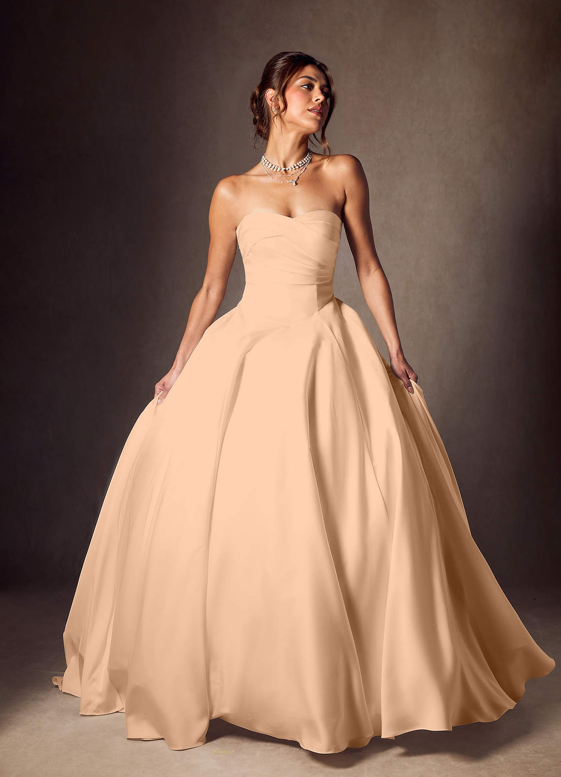 Azazie Alta Vestidos de noiva Vestido Rosa Inglesa de Cetim elástico de Linha A com Sem alças image5