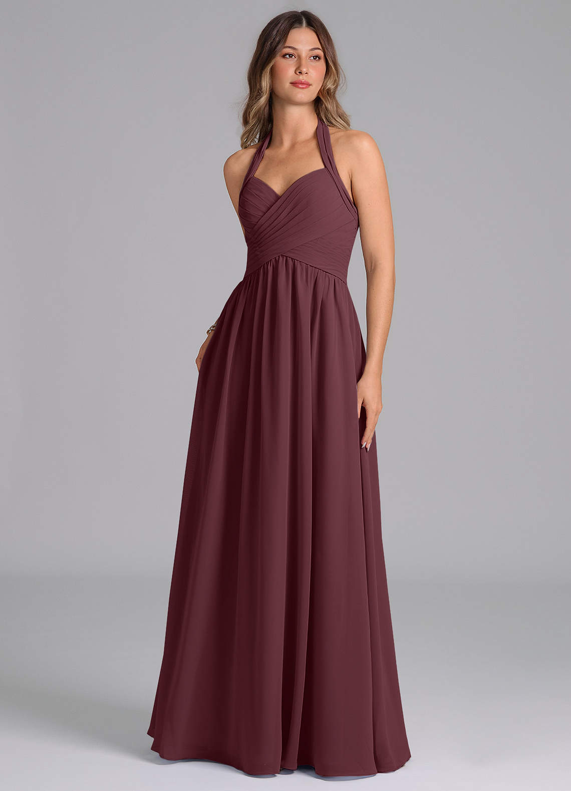 Azazie Darlyn Brautjungfernkleider A-Linie Plissee Chiffon Kleid Sangria image1
