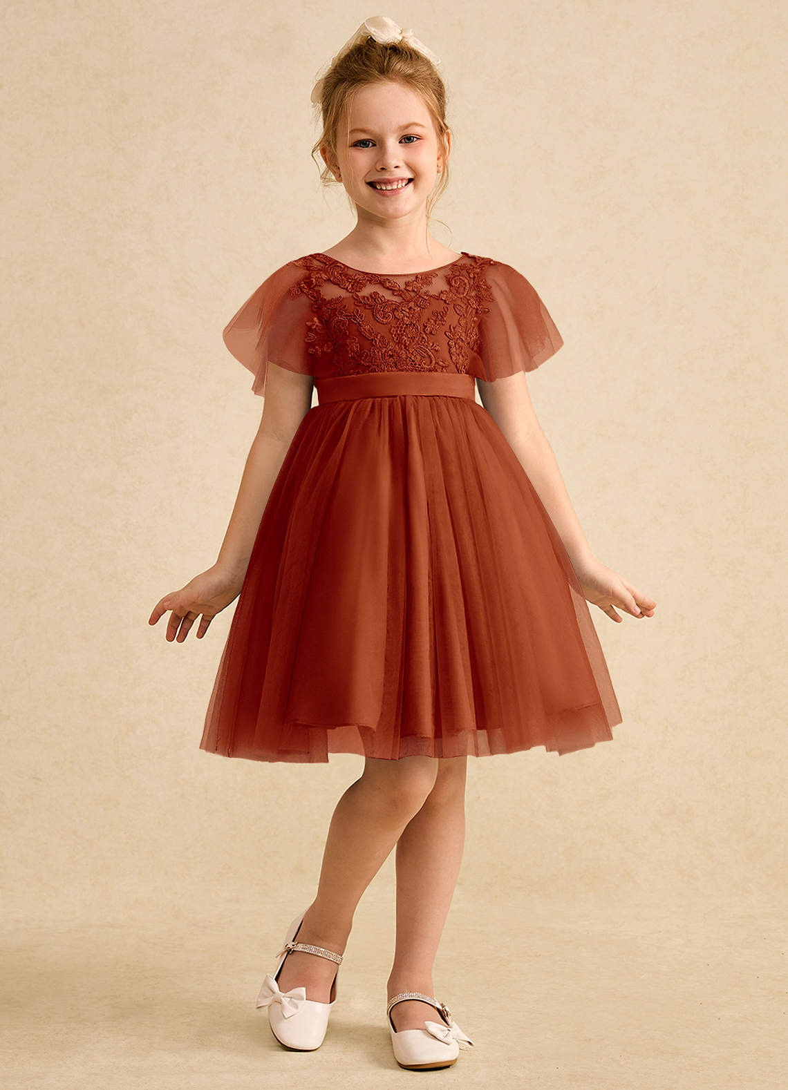 Azazie Queenie Flower Girl Dresses Paprika A-Line Lace Dress image2