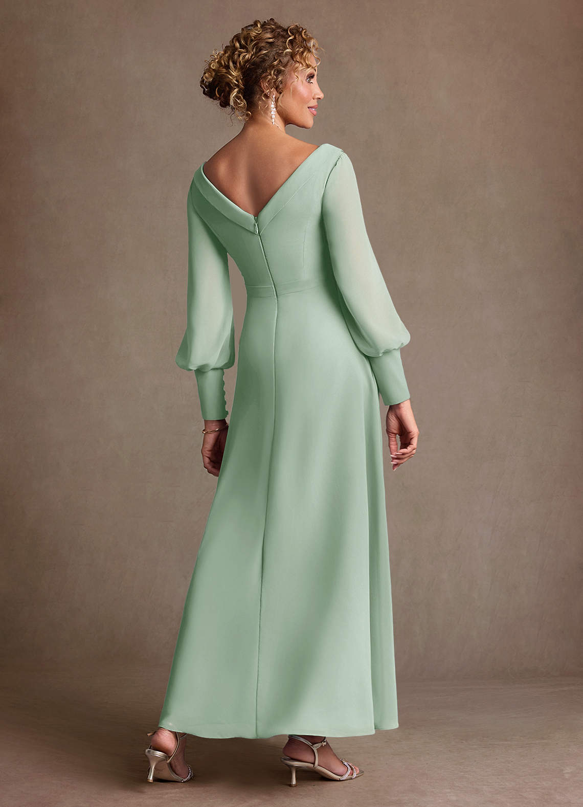 Azazie Paterson Mère de la mariée Robes Robe Trapèze en Mousseline de soie Plissée Agave image1