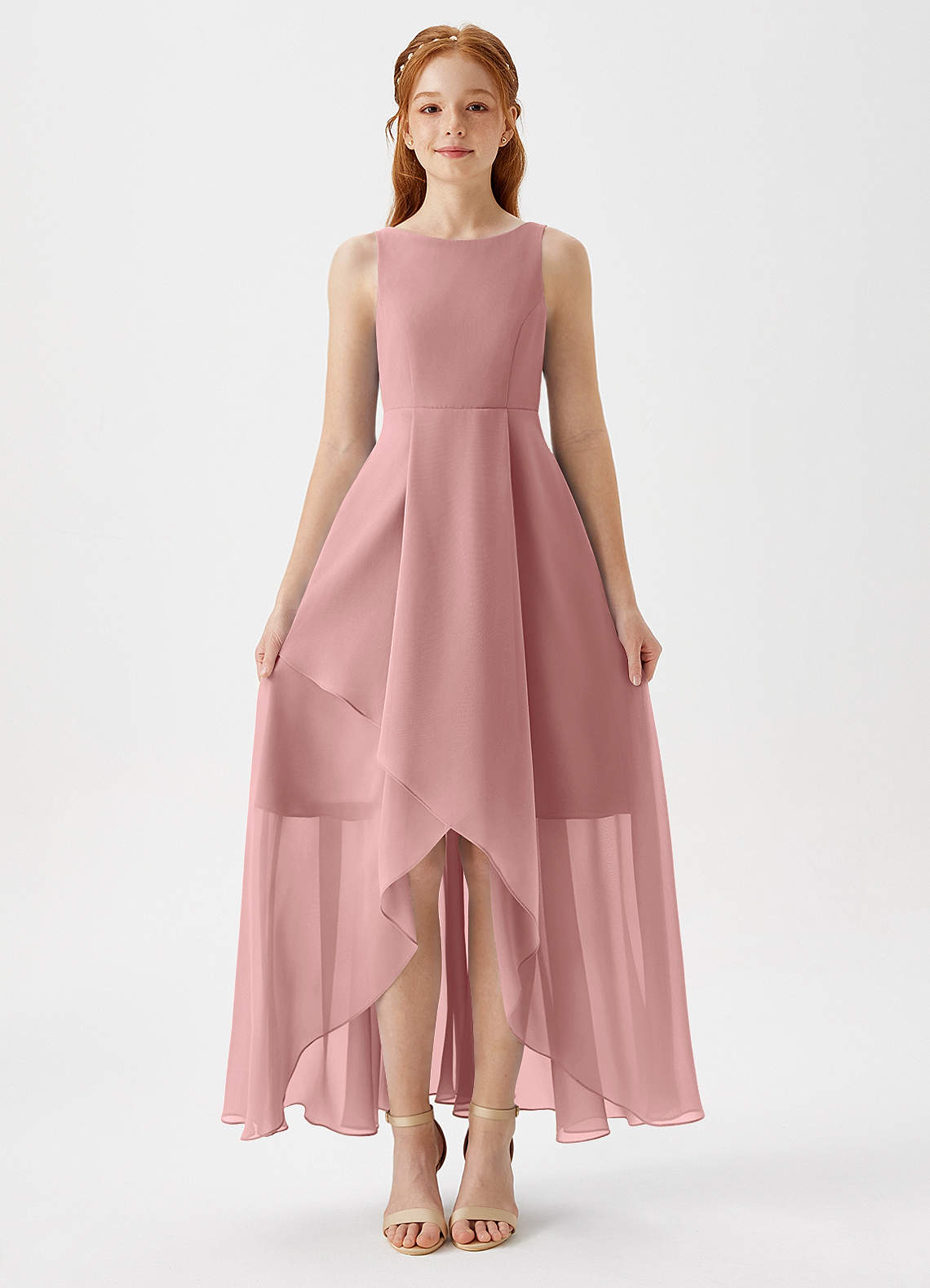 Azazie Lizette Junior Jurk van Chiffon met A-Lijn Geplooid Stoffige Roos image2