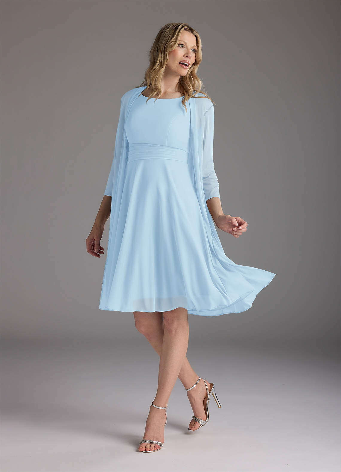Azazie Sunny Kleider für die Brautmutter A-Linie Plissee Gittergewebe Kleid Himmelblau image1