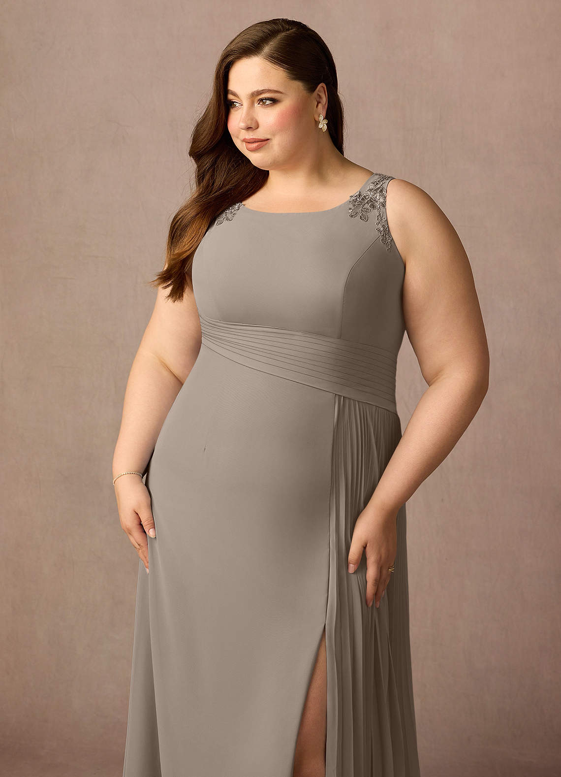plus size mother of the bride dresses azazie Plus Size Non Matronly Mother Of The Bride Dresses Azazie Galvan Taupe  A-Line Sequins Chiffon Dress Azazie CA
