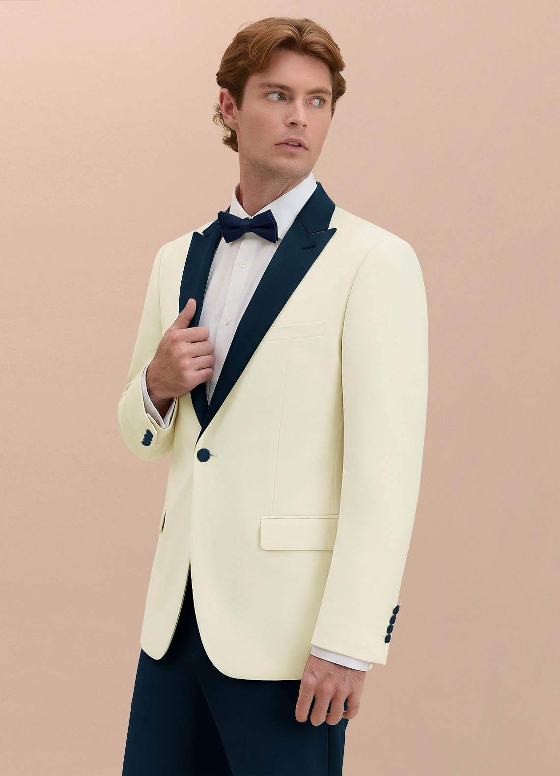 front Adrian Dark Navy Shawl Lapel Structured Stretch Tuxedo Suit