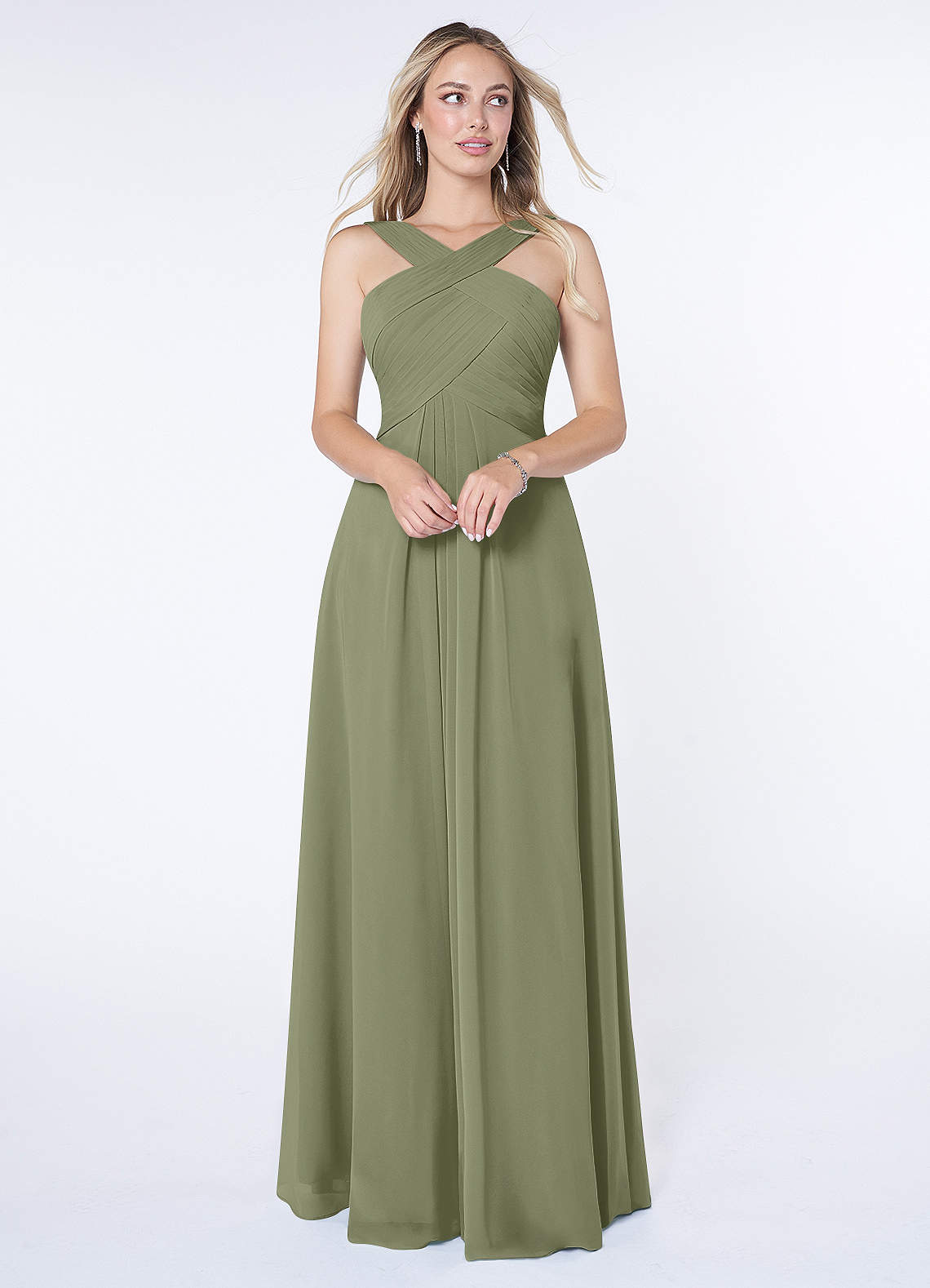 Azazie Kaleigh Bridesmaid Dresses Pistachio A-Line Pleated Chiffon Dress image1