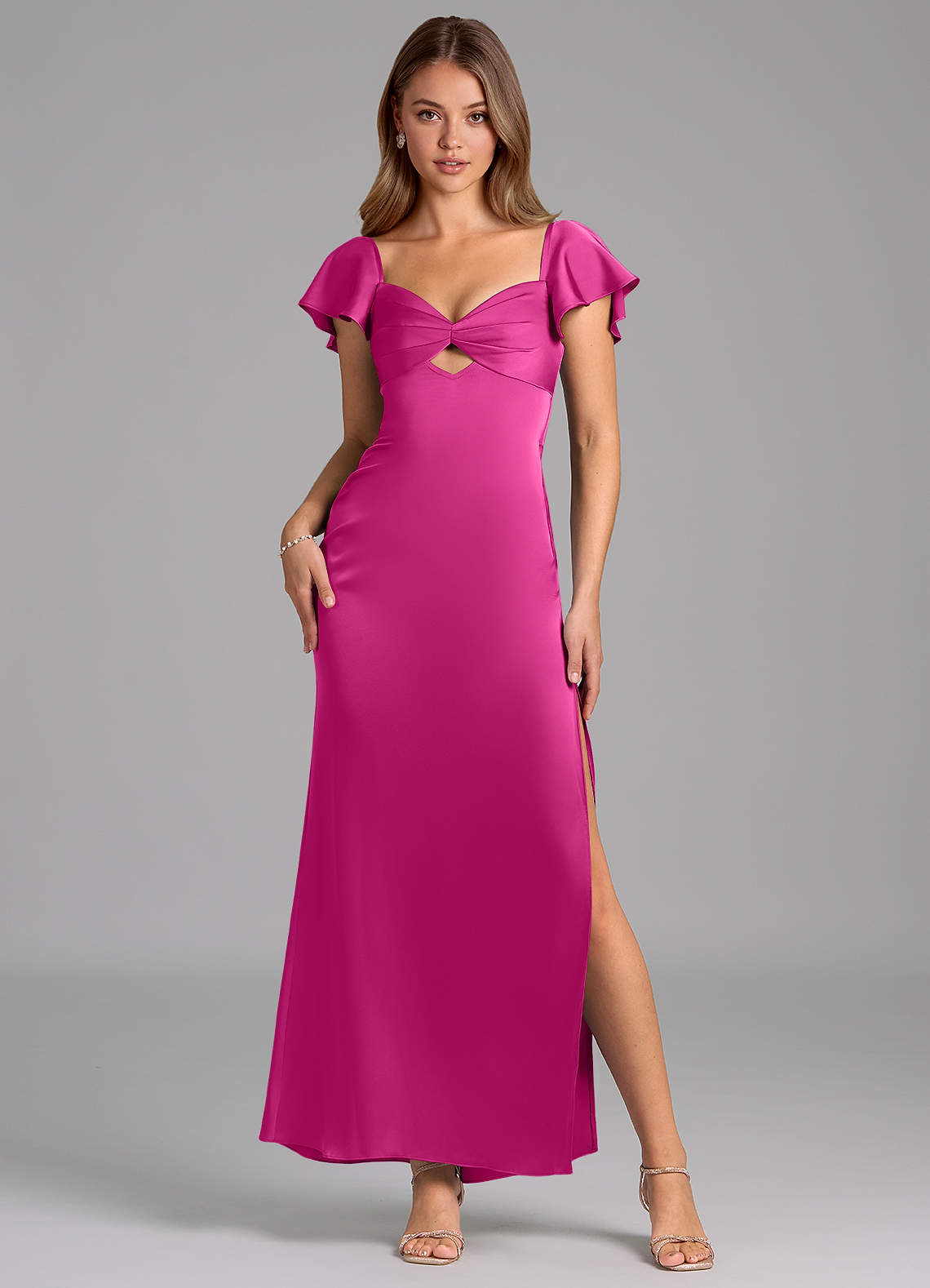 Azazie Demia 신부 들러리 드레스 쉬스 스윗하트 네크라인 스트레치 새틴 발목 길이 드레스 image1