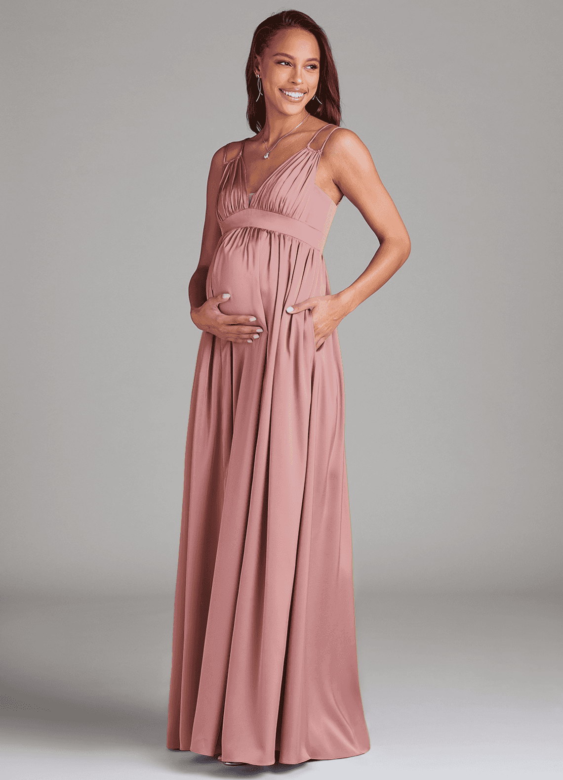 strapless open back dress Luxury Pink Maternity Gown, Pregnant guest, Baby shower – Chic Bump Club main image 1
