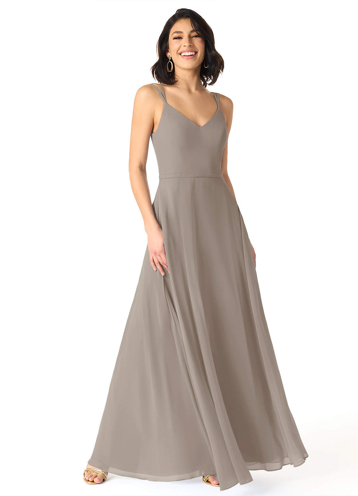 Azazie Janine Abiti da Damigella Abito A-Line in Chiffon con Scollo a V Taupe image1