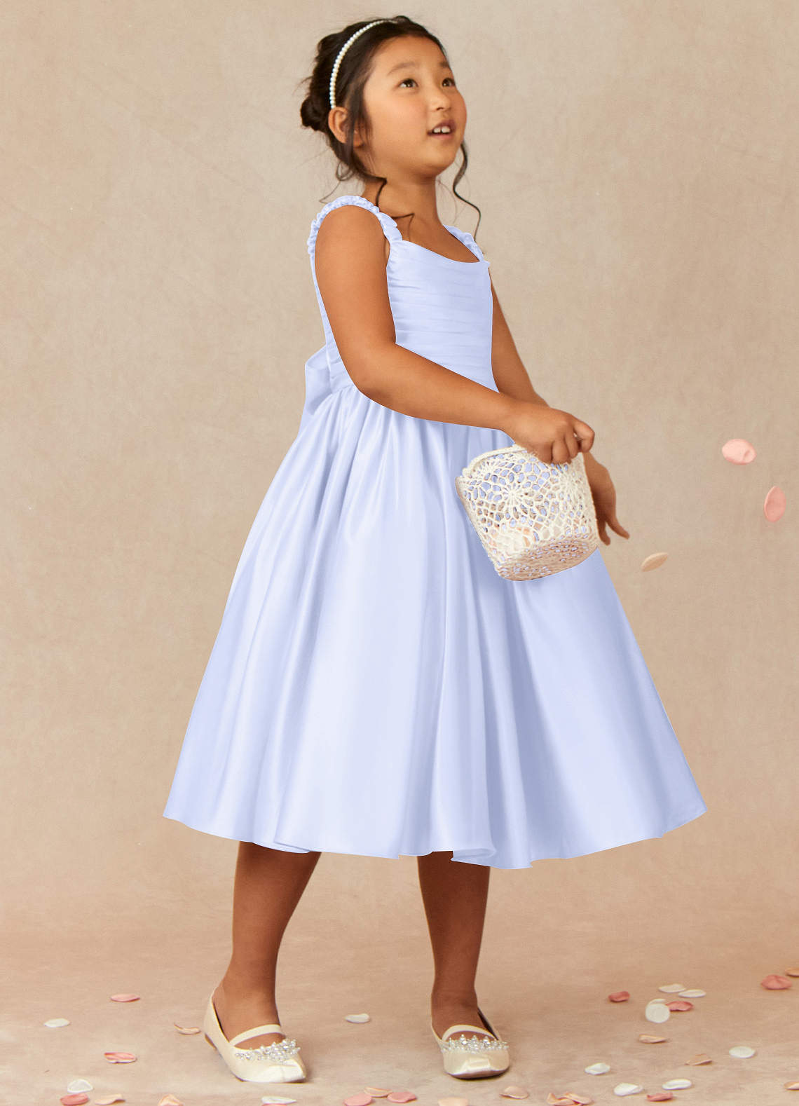 Azazie Cutie Pie Flower Girl Dresses Lavender A-Line Pleated Matte Satin Dress image1