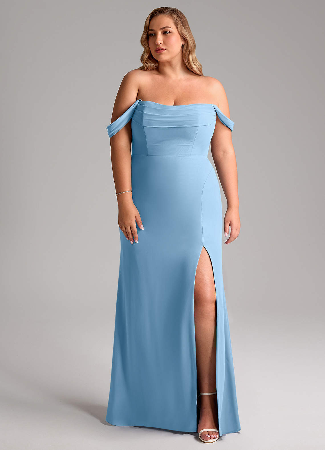 Azazie Saige Abiti da Damigella Abito Convertibile A-Line in Chiffon a Spalla Scoperta Blu Acciaio image9