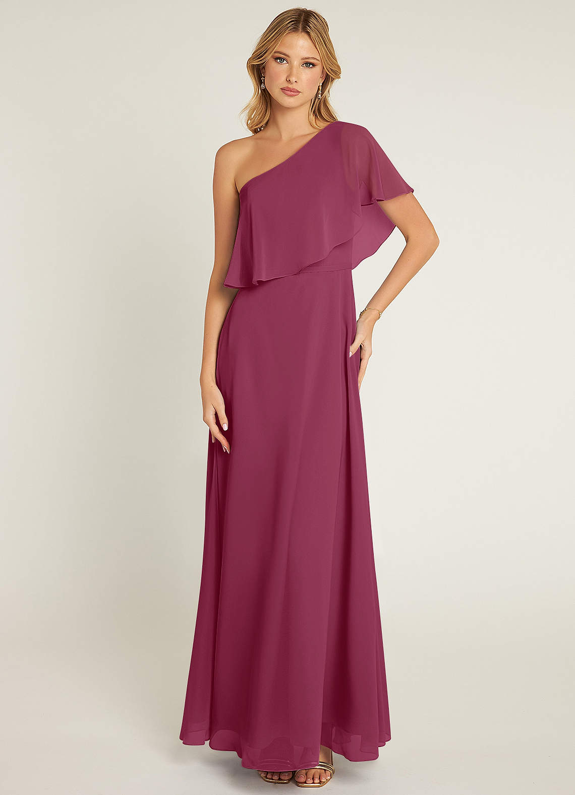 Azazie Lizzy Bridesmaid Dresses Mulberry A-Line One Shoulder Chiffon Dress image1