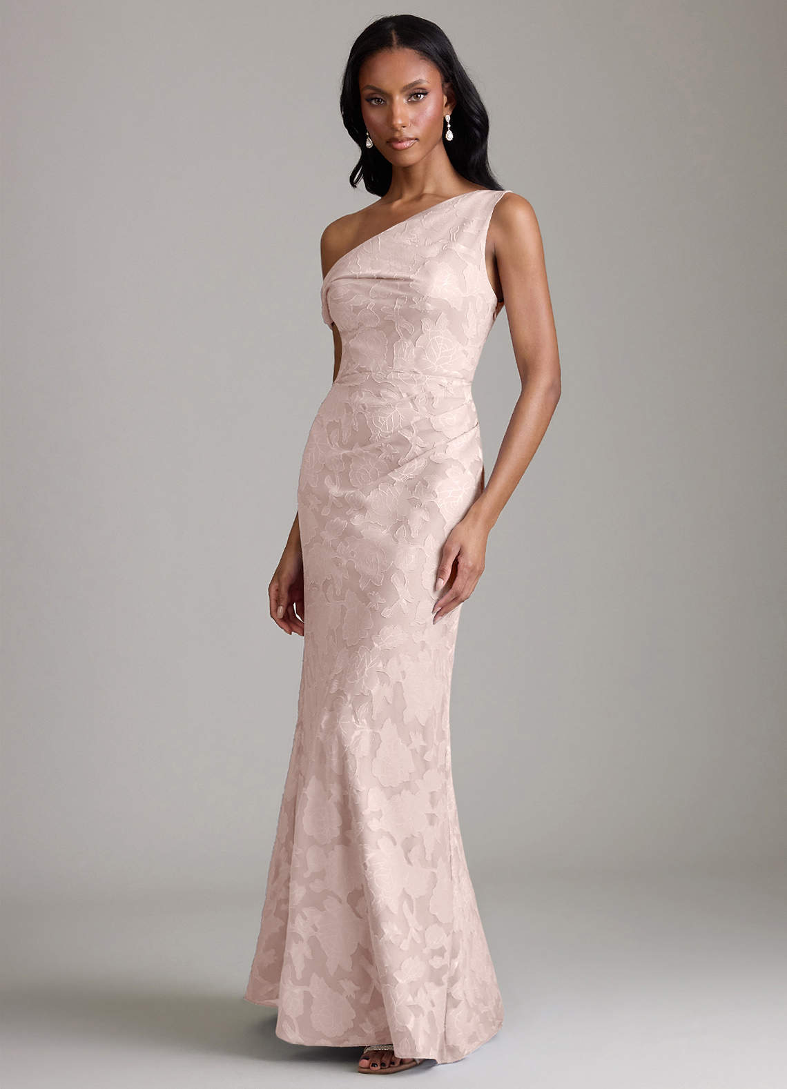 Azazie Emerson Vestidos de damas de honor Vestido de Rosa Rubor de Devorado Floral de Corte Sirena con Vestidos sin tirantes image4