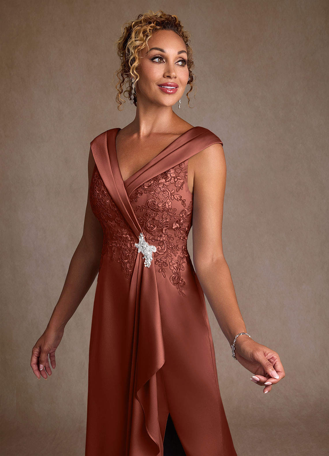 Azazie A-Line/Princess V-Neck Floor-Length Lace Mother of The Bride or Groom Dresses - Auburn